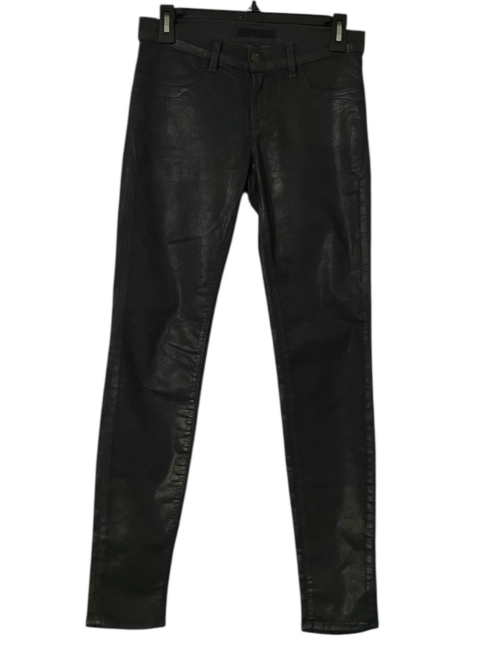 J‎ Brand Women's Dark Green Coated Leather Low Rise Super Skinny Jeans Size 27